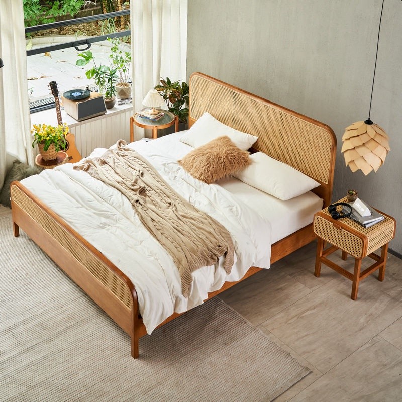 Nordic solid wood bed modern minimalist bedroom 1.8 meters large bed Nordic bedroom 1.5 meters cherr