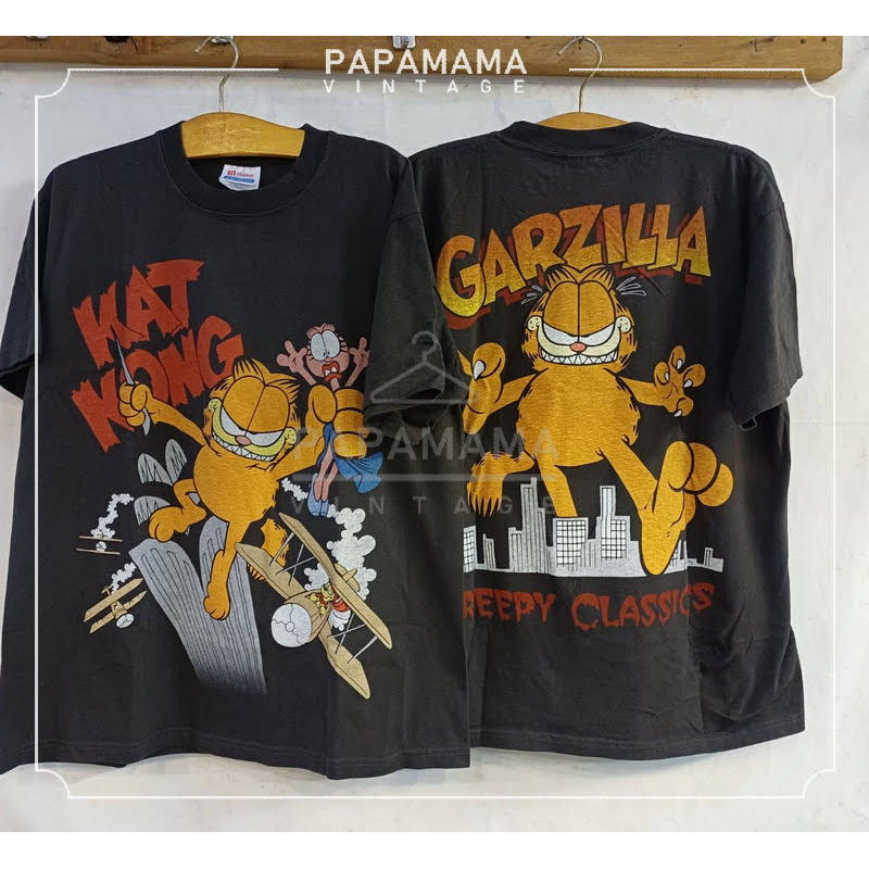 GARFIELD KATKONG GARZILLA tag Hanes เสื้อวินเทจ เสื้อการ์ตูนล้อเลียน papamama vintage shirt