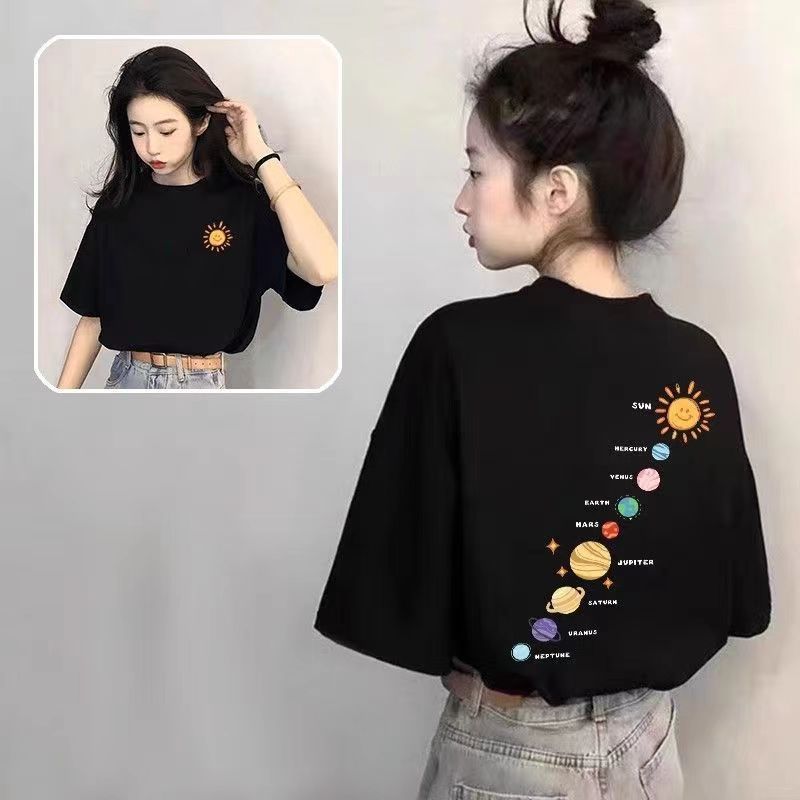 🌟จัดส่งตลอด 24 ชั่วโมง🌟เสื้อยืดผู้หญิง oversize ลายการ์ตูน ผ้าคอตตอน ใส่สบายๆ สไตล์เกาหลี