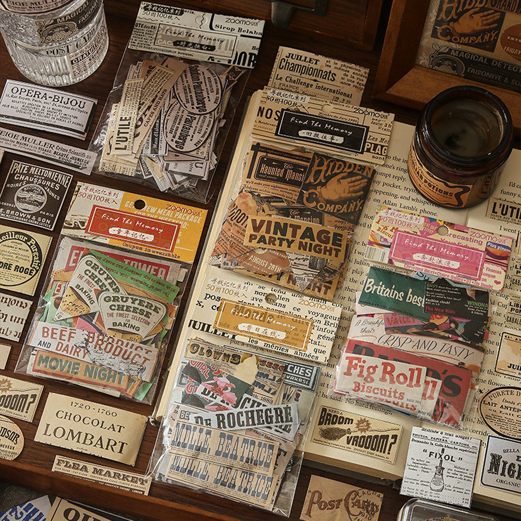100 ชิ้นสติกเกอร์ตกแต่งชุด Retro Ins สไตล์คู่มือวัสดุ Memories Series สําหรับ DIY ตกแต่งเครื่องเขียน