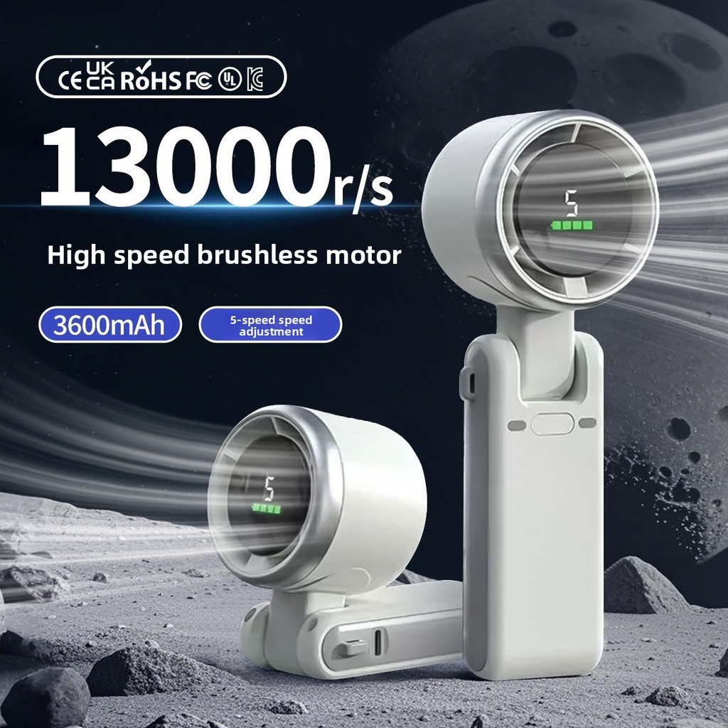 N607 พัดลมมือถือแบบพับได้แบบสวมใส่คอมินิดิจิตอลเทอร์โบความเร็วสูง