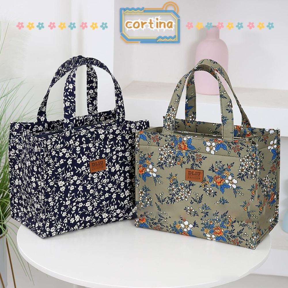กระเป๋าสะพายข้าง CORTINA สำหรับใส่ของว่างกลางวัน ผลิตจากผ้าแจ็คการ์ด พิมพ์ลายดอกไม้บนผ้าใบ.Zipper design for women.