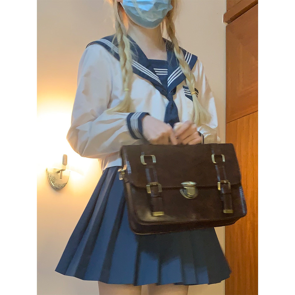 Woodong Shop Japanese jk Uniform Bag Basic Retro College Backpack School Supply Bag Female [Letter f
