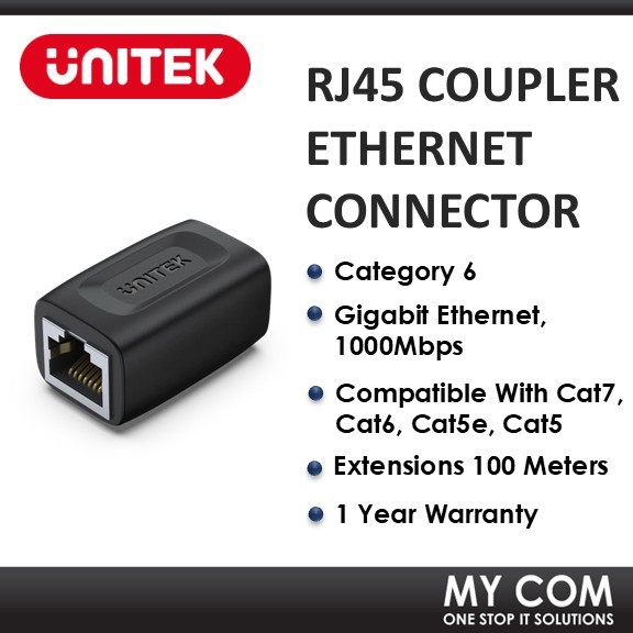 Unitek A1026BK RJ45 Coupler Ethernet Connector พร้อม Gigabit Ethernet, 1000Mbps สําหรับแมว 6, แมว 7,
