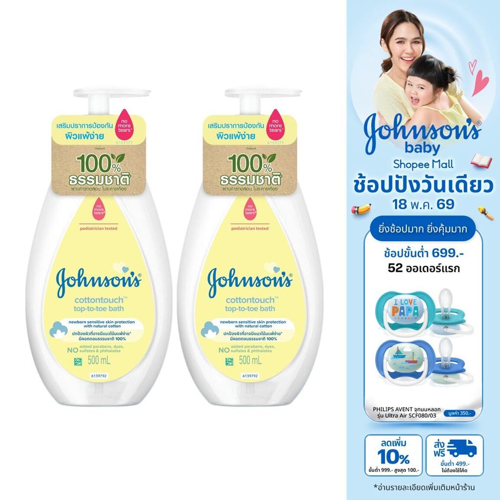 [แพ็คคู่] จอห์นสัน ครีมอาบน้ำ คอตตอนทัช ท็อปทูโท บาธ 500 มล. x2 Johnson's Wash Cotton Touch Top To Toe Bath 500 ml. x2