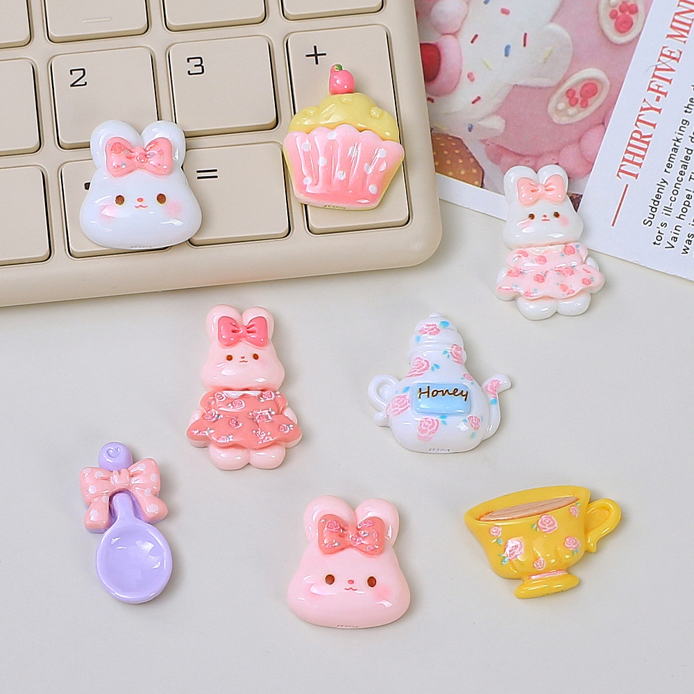 ใหม่กระต่ายชุดชาCandyของเล่นHandmade DIYครีมกาวอุปกรณ์เสริมเรซิ่นอุปกรณ์เสริมขนาดเล็กเครื่องประดับกิ๊บวัสดุLN