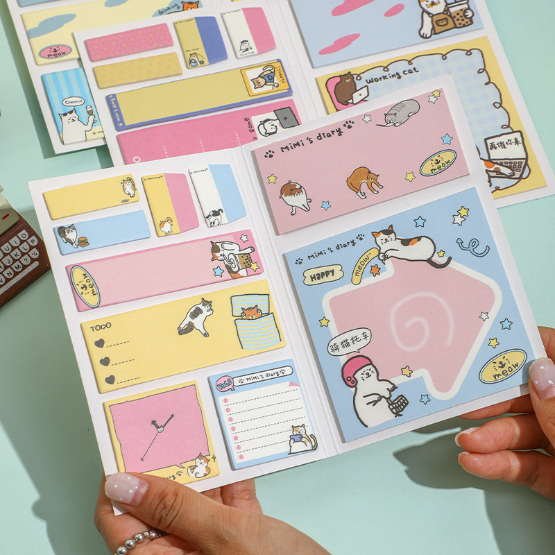 Sticky Notes ชุด 150 แผ่น Cat Themed Self-Stick Notes Pads Divider Tabs Bundle การเขียนแผ่นบันทึก Back to School อุปกรณ์สํานักงานของขวัญขนาดเล็ก