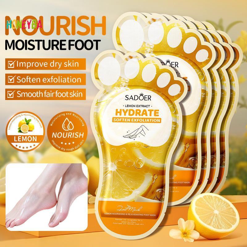<Honeyba>SADOER Lemon Foot Mask Moisturizing Whitening Foot Peeling Mask Anti-aging Exfoliating Feet