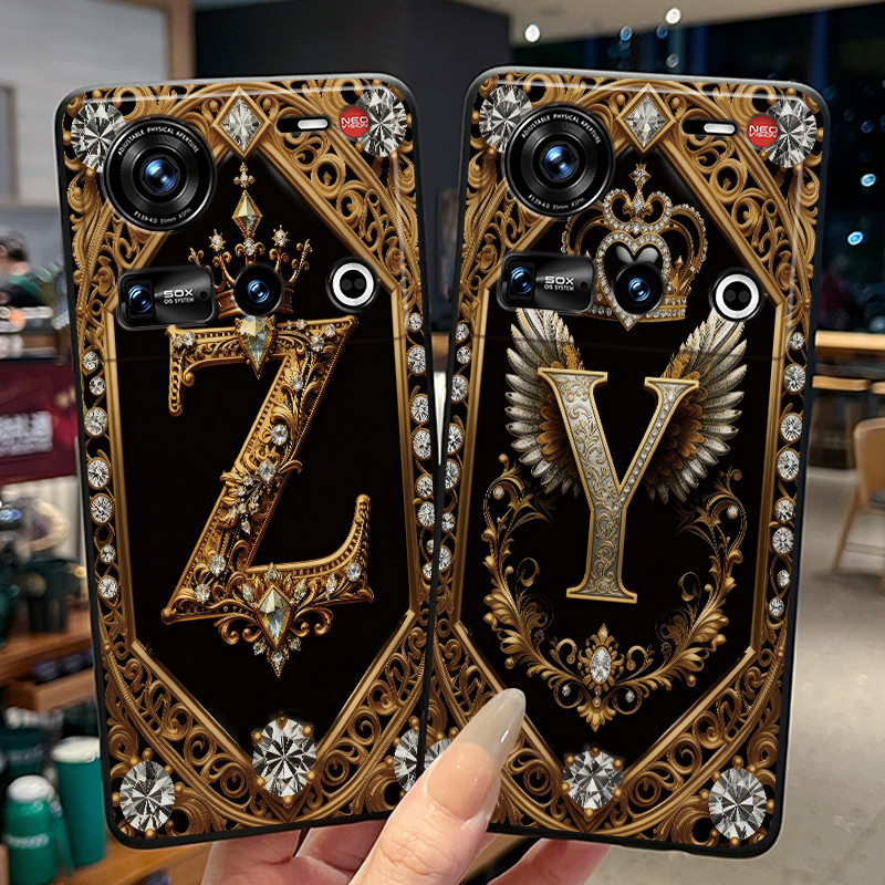 เคสโทรศัพท์สําหรับ ZTE Nubia Z70 Ultra/Nubia Z70S Ultra 5G ซิลิโคนสีดําปกหลังตัวอักษรเริ่มต้นรูปแบบแ