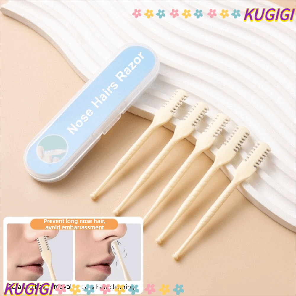 KUGIGI 1/2/3/4/5 pcs จมูกผมมีดโกน,พร้อมหวีฟันล้างทําความสะอาดได้จมูกผม Trimmer, จมูกผมกรูมมิ่งเครื่องมือ Double Head กรรไกรตัดเล็บ