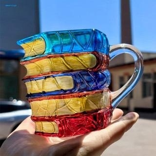 AMAR Temperature Resistant Mug Artistic Clear Glass Coffee Mug with Floating Book Stack Design Large Capacity Ergonomic Handle – Perfect Gift for Book Lovers Southeast Asia