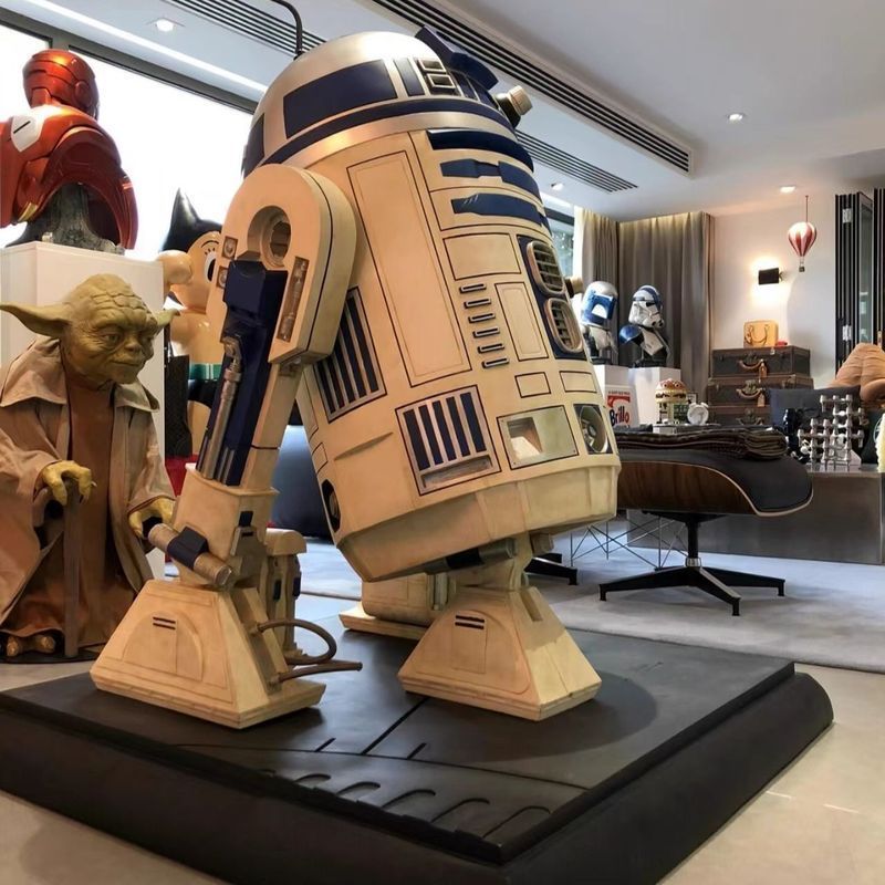Star Wars 1/1R2-D2 หุ่นยนต์รูปตกแต่ง C-3PO ชุบแก้วประติมากรรมเหล็ก J