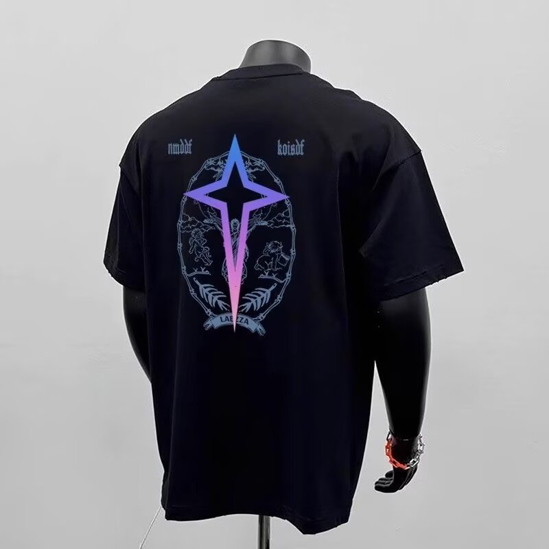 2026แขนสั้นเสื้อยืดผู้ชายถนนสวมใส่ฤดูร้อนหลวมครึ่งแขน2024สไตล์ใหม่Influencerแนวโน้มInsพิมพ์ด้านบนCOD