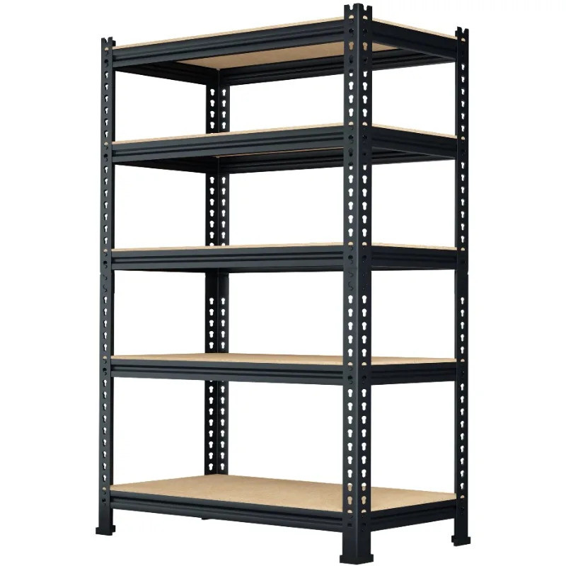 ชั้นวางของโลหะโรงรถเก็บเข้าลิ้นชักหน่วย Heavy Duty ชั้นวาง 28 "WX 12" DM 59 "H 5 ชั้น 1325lbs, สีดํา