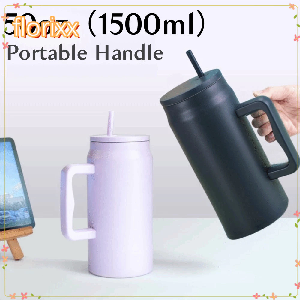 FLORIXX แก้วเก็บอุณหภูมิ 50oz 1500ml พร้อมหูหิ้วและฝาฟาง