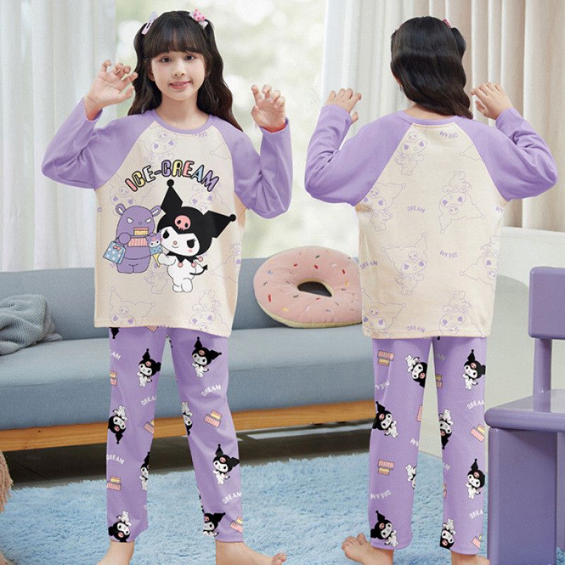 120-160cm ชุดนอนเด็ก ชุดนอนเด็กผู้หญิง pajamas for Kids Girls เสื้อแขนยาวคอวงกลม รูปแบบการ์ตูน ความงาม น่ารัก นุ่มสบาย 【จัดส่งจากประเทศไทย】