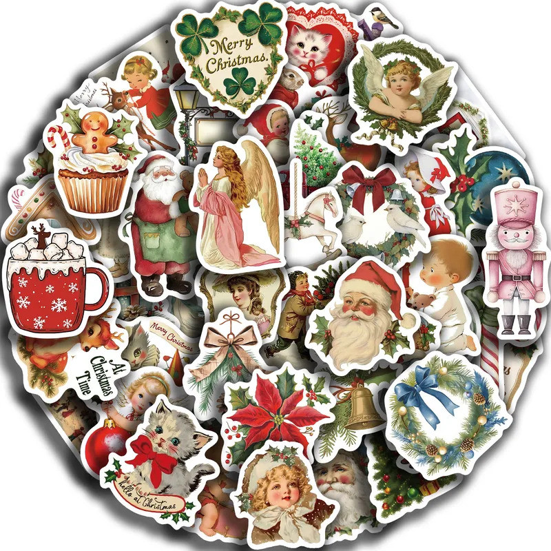 56Pcs Romantic Christmas Stickers Crafts Scrapbooking Book Label Decorative Christmas Tree Sticker D