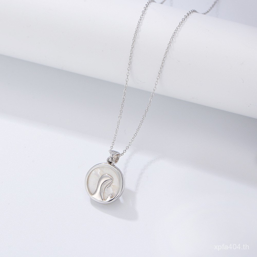 จี้สร้อยคอพระแม่มารีเชลล์สีขาวศาสนาอธิษฐานธรรมชาติขายร้อนยุโรปอเมริกันข้ามพรมแดนภาพส925เงิน BQM6