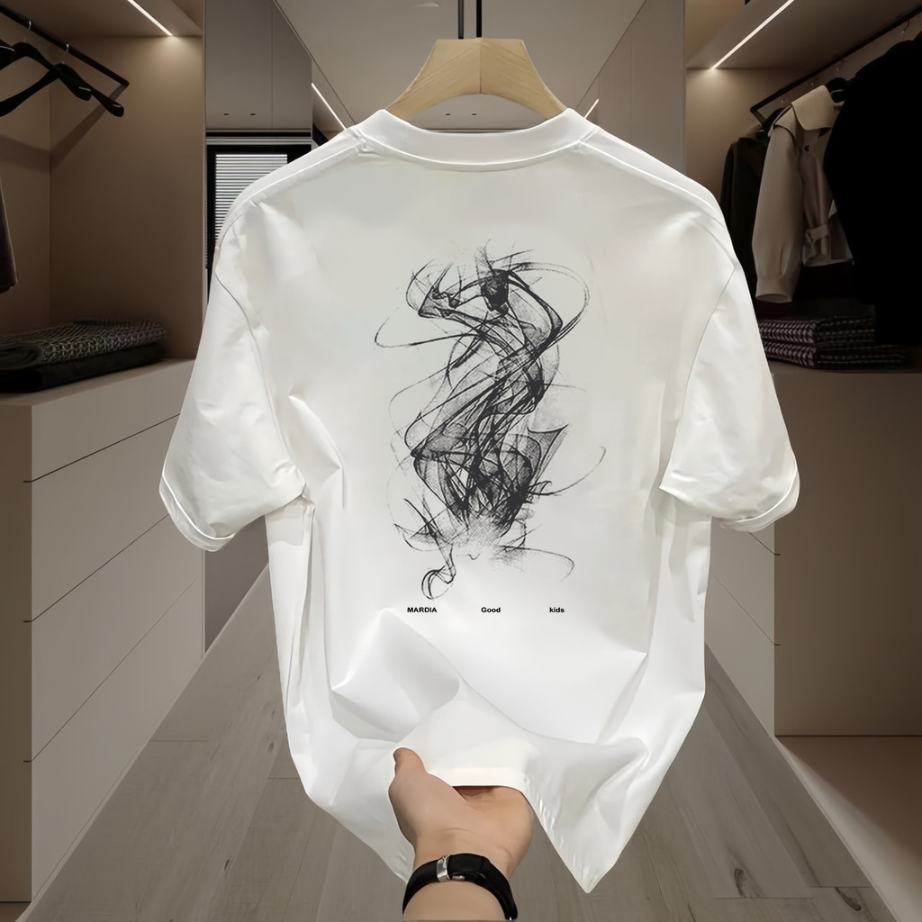 2026260G Heavy Double Yarn Combed เสื้อยืดแขนสั้นผู้ชายฤดูร้อนผ้าไหมน้ําแข็ง Cool หลวมรอบคอ American