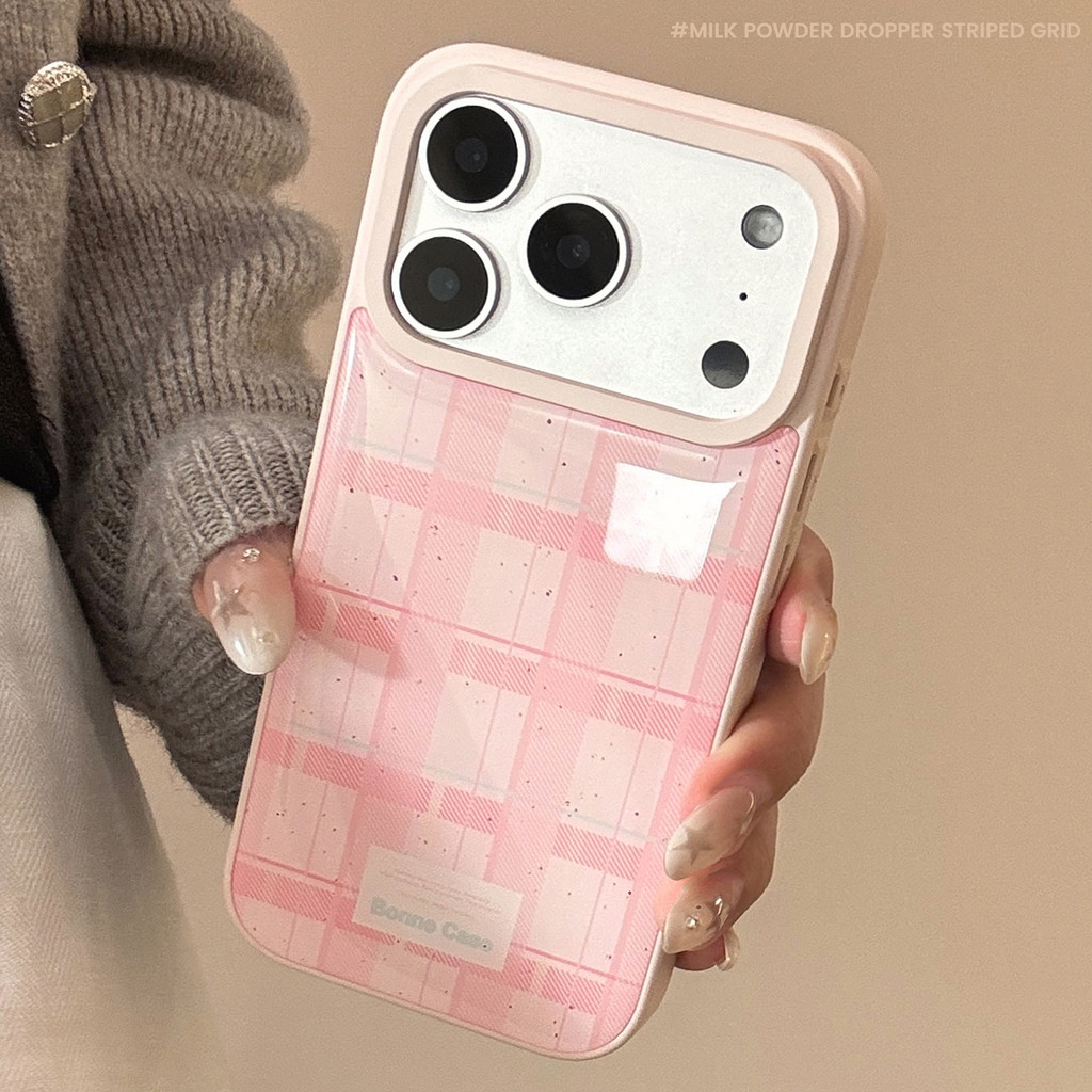 Epoxy Pink Grid Apple 17promax Phone Case 15 for Iphone16 13 Sweet Korean Style Q2Yc