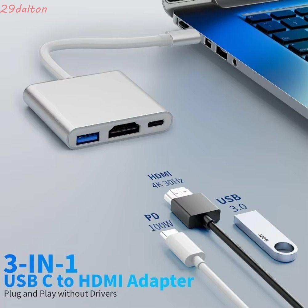 DALTON TYPE-C ถึงอะแดปเตอร์ที่รองรับ HDMI, TYPE C สายต่อ 3 ใน 1 USB C HUB, Stable 4K HDMI 100W Power