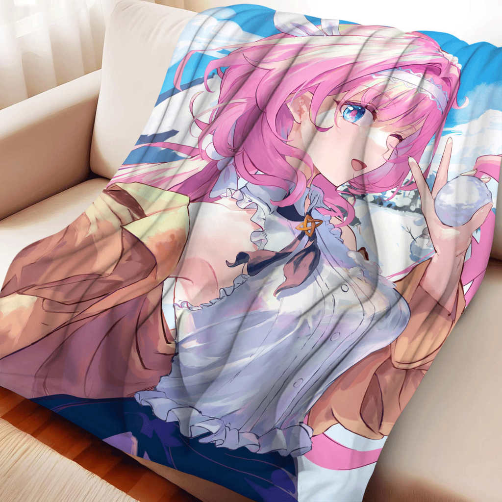 Honkai Star Rail Elysia Flannel ผ้าห่ม Warm Soft Otaku โยนมัลติฟังก์ชั่ตกแต่งสิ่งทอที่บ้าน