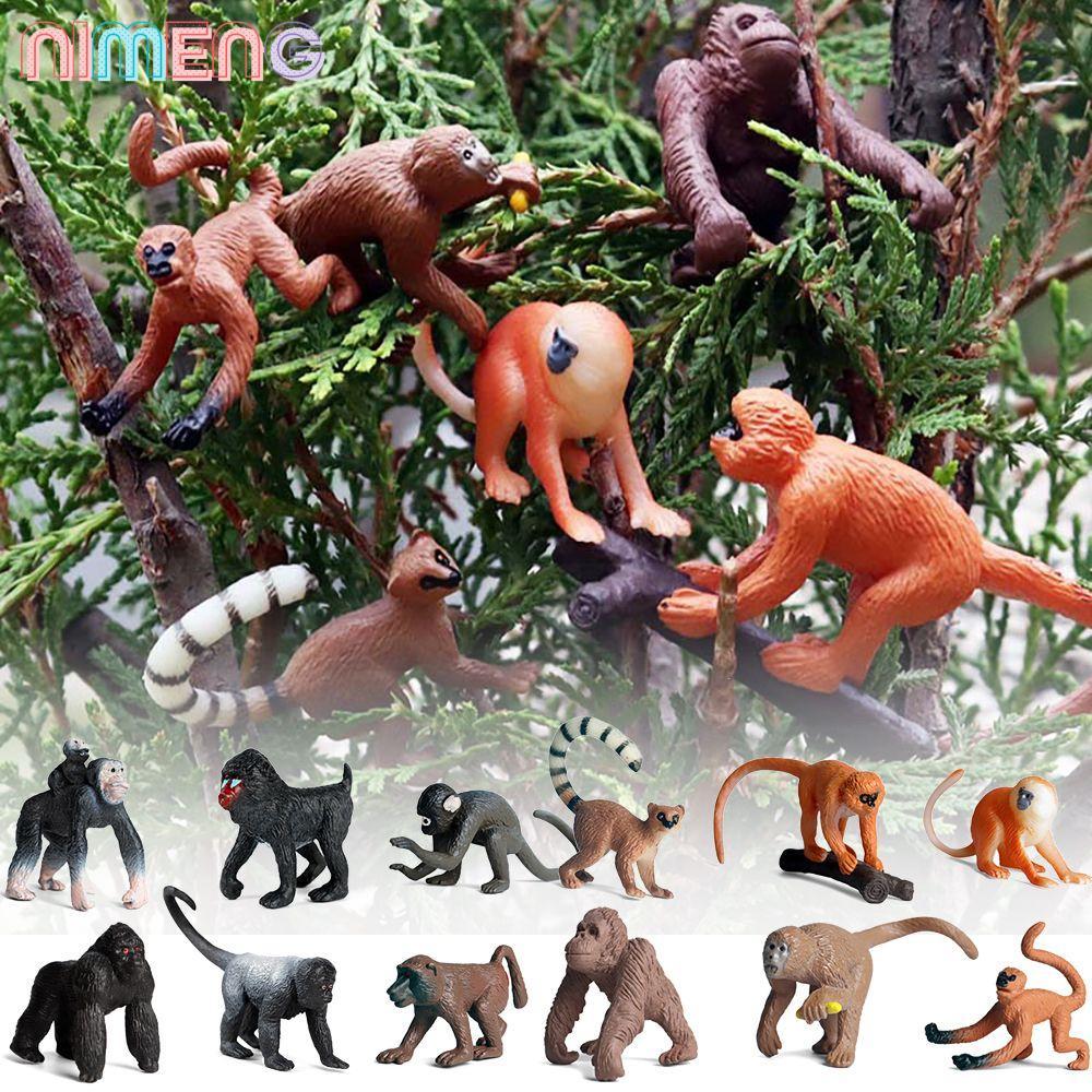 NIMENG 6PCS Orangutans Figurine ของขวัญของเล่นเพื่อการศึกษาวิทยาศาสตร์จําลอง Gibbon Cubs
