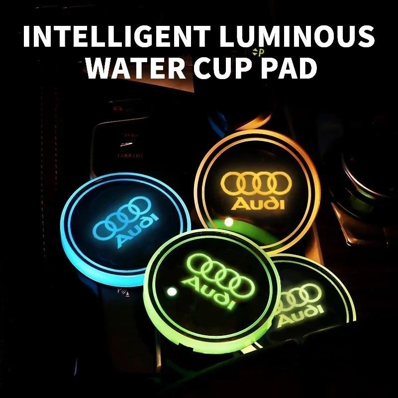 2pcs Luminous โลโก้รถถ้วยน้ํา Coaster 7 สีสําหรับ Audi A4 B5 B6 B7 8P 8V 8L A5 C7 4F A8 Q2 Q7 Q8 A3 
