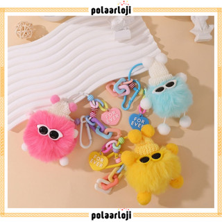 PA Gantungan Tas Boneka Cute Coal Balls & Pet Little Monsters Bag Charm Phone Keychain Monster Fluffy With Matching Patch Gantungan kunci bulu kacamata SS317