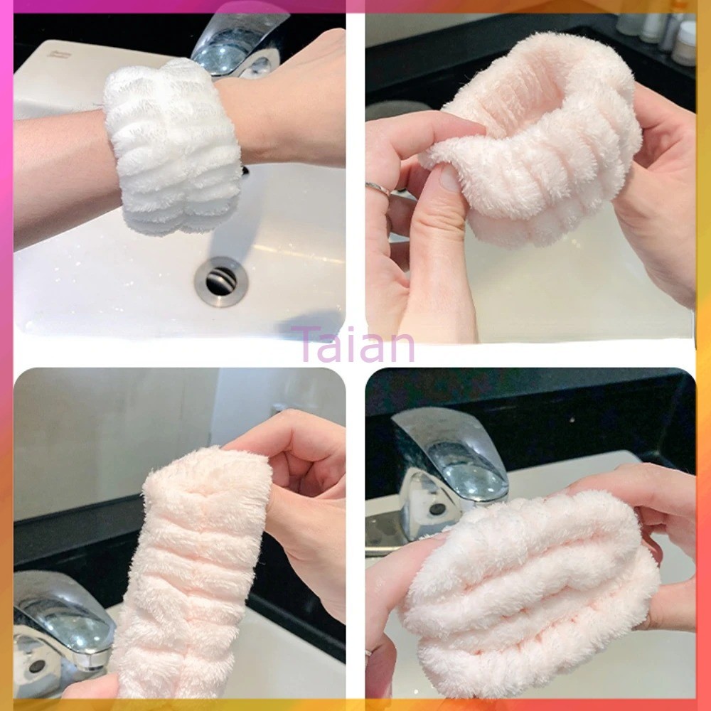 Taian สายรัดข้อมือล้างหน้าทำจากกำมะหยี่ปะการังและมีการดูดซึมน้ำได้ดี-2 ชิ้น