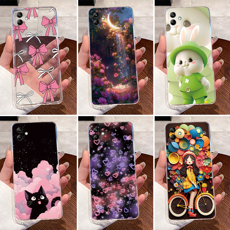 SAMSUNG สําหรับSamsung A05 กรณีA055Fโปร่งใสหรูหราน่ารักรักกระต่ายรูปแบบตลกปลอกTPUนุ่มสําหรับSamsung Galaxy A05 เคสโทรศัพท์