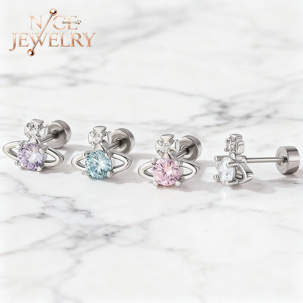 ต่างหูคริสตัลทรงสแตนเลสสตีล ขนาด 20G เหมาะสำหรับการเจาะHelixและTragus ไม่ทำให้เกิดอาการแพ้