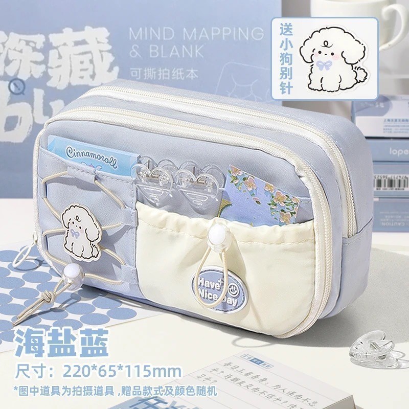 ปากกาหมึกซึมสําหรับเด็กผู้ชายความจุขนาดใหญ่กระเป๋าดินสอสีฟ้าความจุขนาดใหญ่สาวข้อความ er0j1l9.my20251