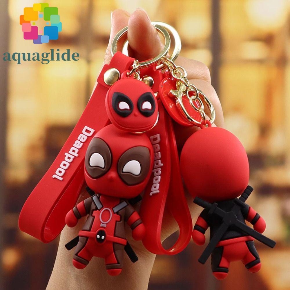 AQUAGLIDE Deadpool พวงกุญแจน่ารัก, รุ่น Q ซิลิโคน Marvel พวงกุญแจ, กระเป๋าอุปกรณ์เสริม Wilson Wade A