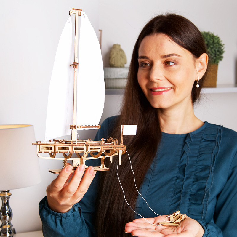 UGEARS นําเข้า Ocean ทิวทัศน์ที่สวยงาม Yacht Decompression ของเล่นเครื่องประดับไม้ 3D ปริศนาสามมิติ 