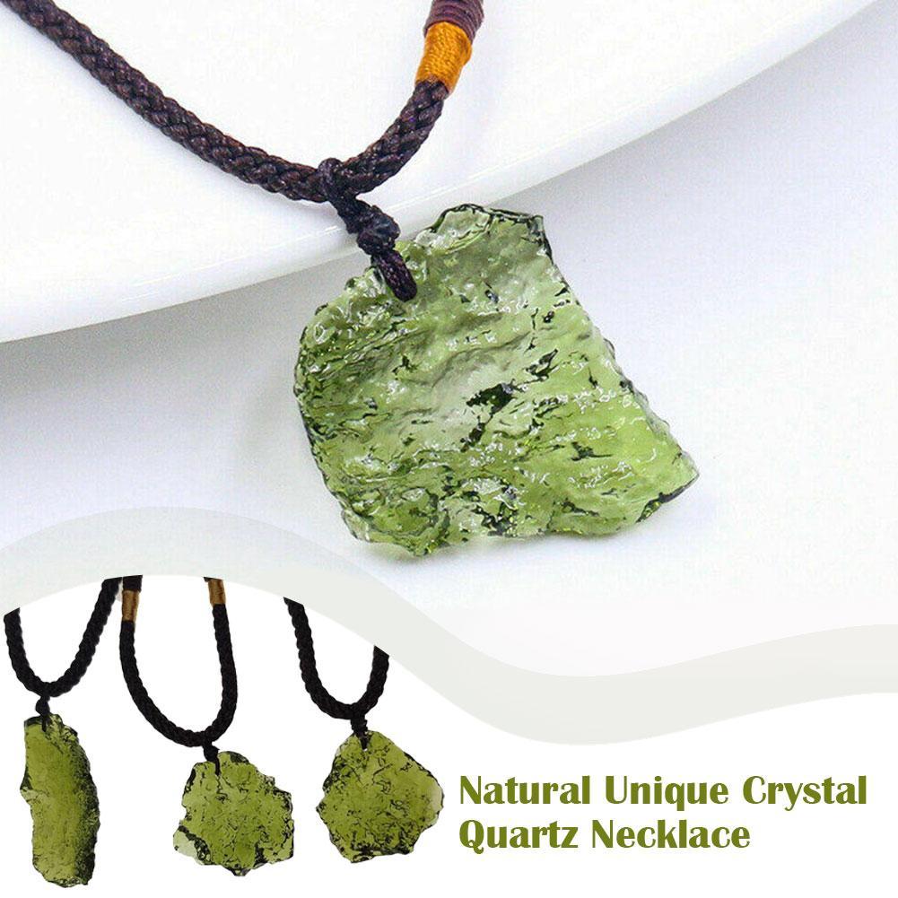 คุณภาพสูงธรรมชาติที่ไม่ซ้ํากันสร้อยคอควอตซ์ Impact Mouldavite จี้ Meteorite จี้ R5f9 G1e2