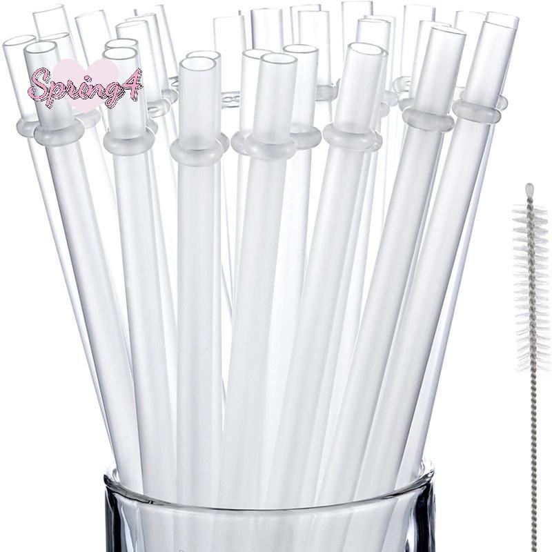 <Spring4> 10 ชิ้นสีขาวGlitterฟางพลาสติก 9 นิ้วยาวReusable Hardหลอดดื่มสําหรับแก้วถ้วยแก้วขวดNice
