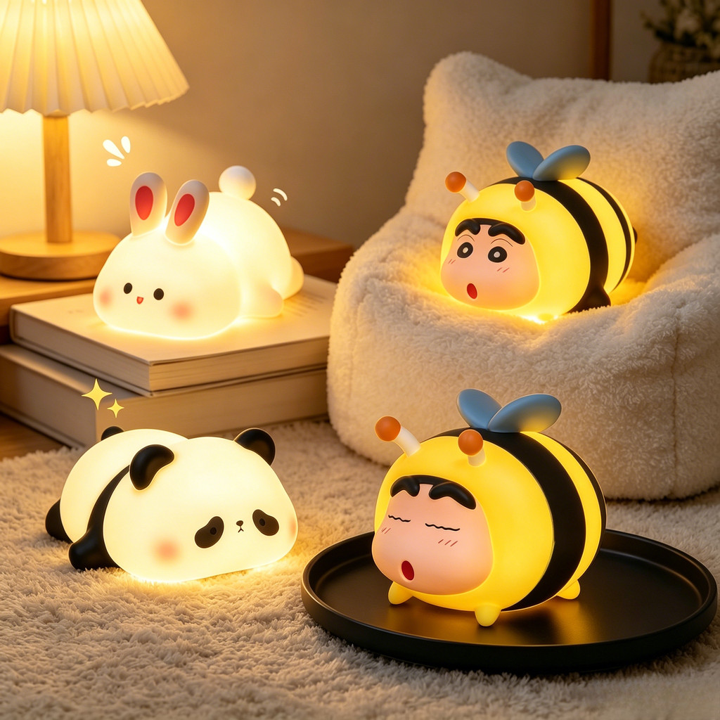 Creative Bee Shaped Mini Night Light น่ารัก Crayon Hin-chan บรรยากาศโคมไฟ