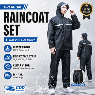 Waterproof Motorcycle Raincoat Set Men Women Jacket Pants Reflective Rain Suit Kapote