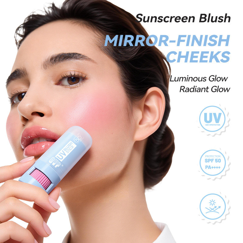 บลัชกันแดดแก้มกระจก SPF50+ PA++++ เลือกสีได้, ช่วยให้ผิวดูเปล่งประกายดุจกระจก เป็นธรรมชาติ ติดทนนาน และให้ความชุ่มชื้น