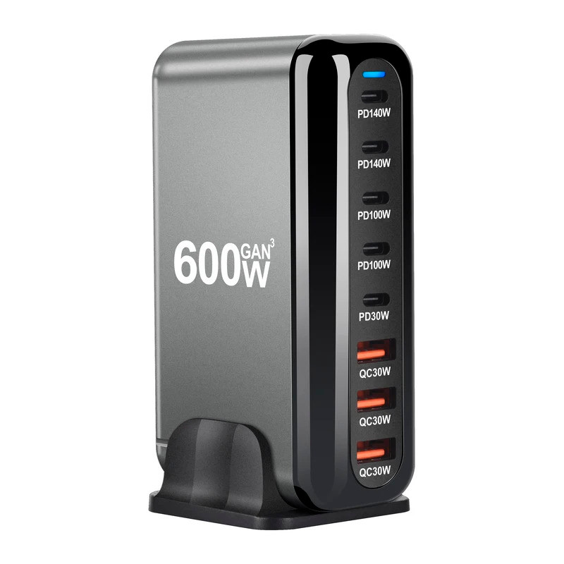 600W GaN Fast Charge 3.0 USB Type C Fast Charger 8 พอร์ต, 5C3A PD Charger สําหรับโทรศัพท์และแท็บเล็ต