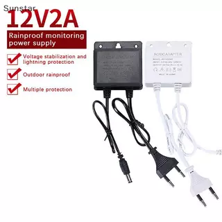Sunstar 1 ชิ้นกันน้ํา EU/US ปลั๊กอะแดปเตอร์ DC12V 2A สําหรับกล้องวงจรปิดความปลอดภัยการเฝ้าระวัง AHD กล้อง Charger NVR DVR อินพุต AC100V-240V Nice