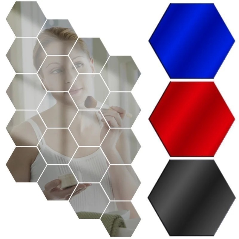12/24 ชิ้นหกเหลี่ยม Self-Adhesive Mirror Wall Decals/อะคริลิคห้องนั่งเล่น Feature Home Decor