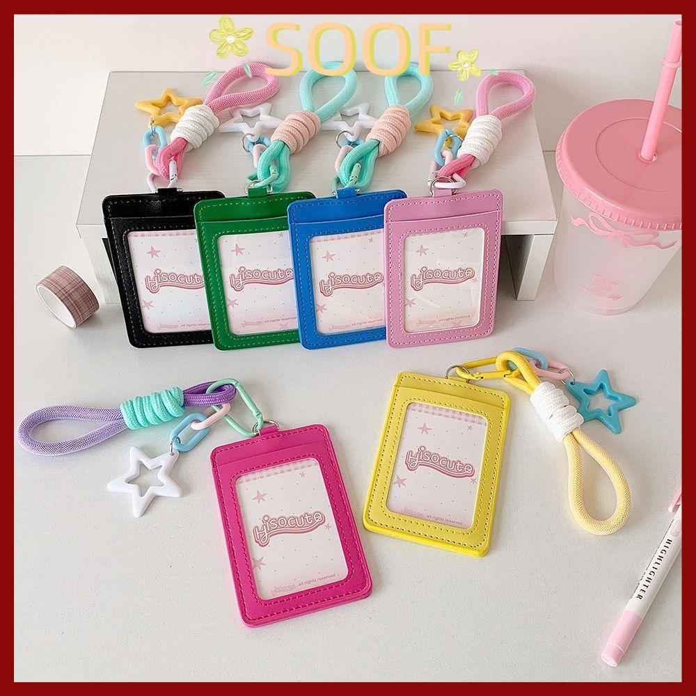 in stockSOOF Photos Protective Cover, Double Card Slot with Star Pendant Card Holder, PU Leather Card Bag