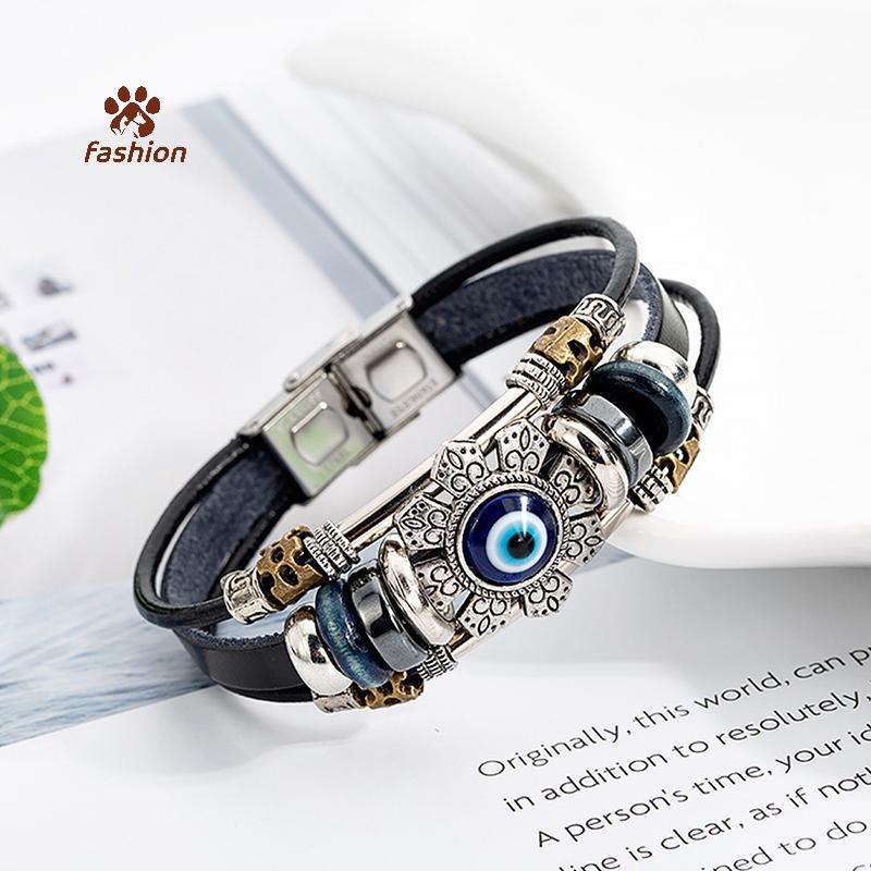 [Fas-t] Luy Eye สร้อยข้อมือตาชั่วร้ายตุรกี Punk Multilayer Leather Handmade Bracelet