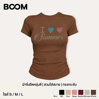 (COD ส่งจากไทย) BOOM | Baby Tee เรียบง่ายและมีสไตล์ Heart&Letter เสื้อยืดแขนสั้นลายกราฟฟิก