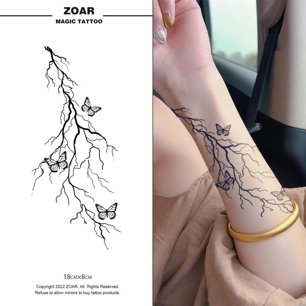 !!ส่งจากไทย!! ZOAR แทททูกันน้ำ ลายสายฟ้าผีเสื้อ Magic Tattoo สมุนไพร กึ่งถาวร ติดทน 2 สัปดาห์ BLACK