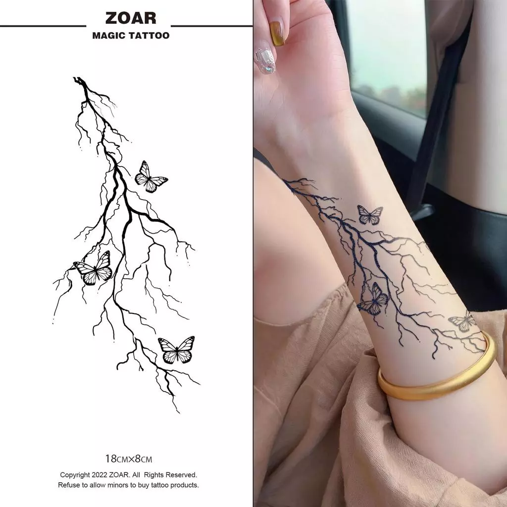 !!ส่งจากไทย!! ZOAR แทททูกันน้ำ ลายสายฟ้าผีเสื้อ Magic Tattoo สมุนไพร กึ่งถาวร ติดทน 2 สัปดาห์ BLACK
