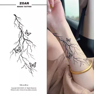 !!ส่งจากไทย!! ZOAR แทททูกันน้ำ ลายสายฟ้าผีเสื้อ Magic Tattoo สมุนไพร กึ่งถาวร ติดทน 2 สัปดาห์ BLACK