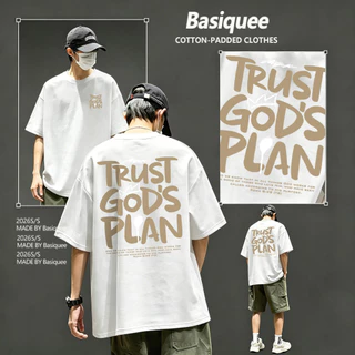 Basi💥เสื้อผู้ชาย เสื้อยืด oversize เสื้อฟอก วินเทจ สตรีท เกรดพรีเมียม เสื้อคอตตอน ไม่หดตัว ใส่สบาย ลาย "TRUST GODS"